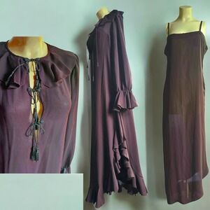 Vintage Adele Simpson Ruffled Chiffon Loose‎ Maxi Dress